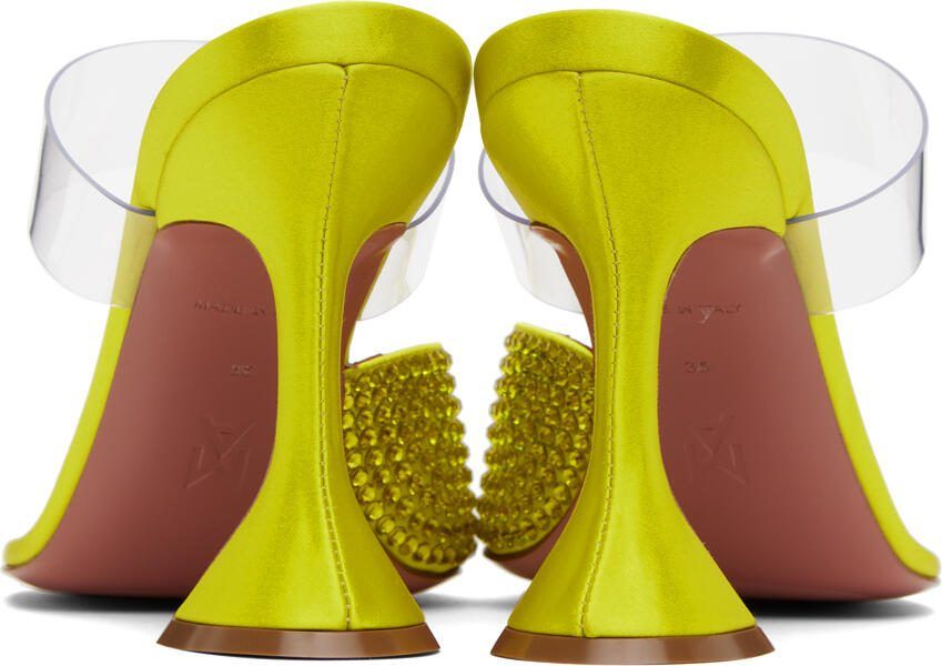 Amina Muaddi Yellow Paloma Crystal Slipper Heeled Sandals