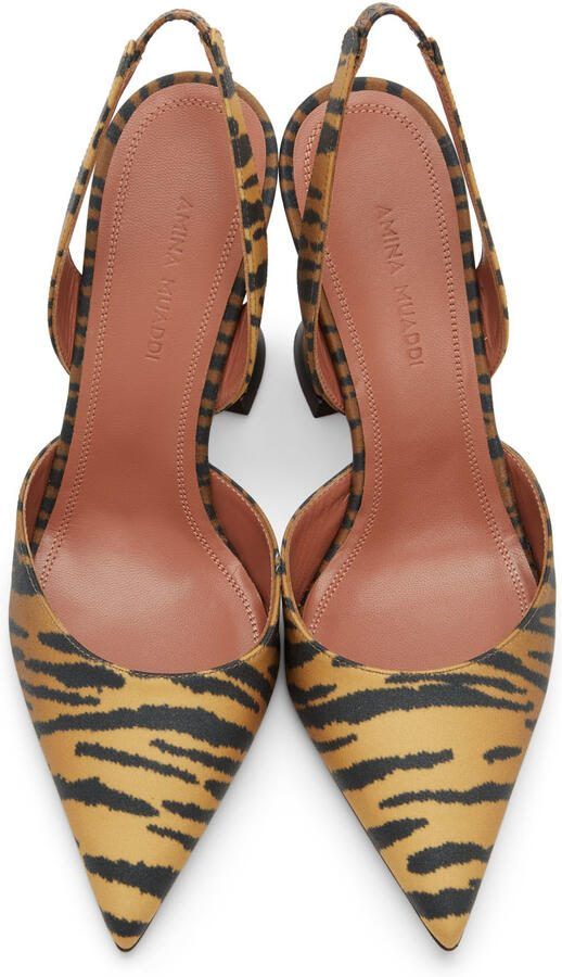 Amina Muaddi Yellow Tiger Holli Sling Heels - Picture 4