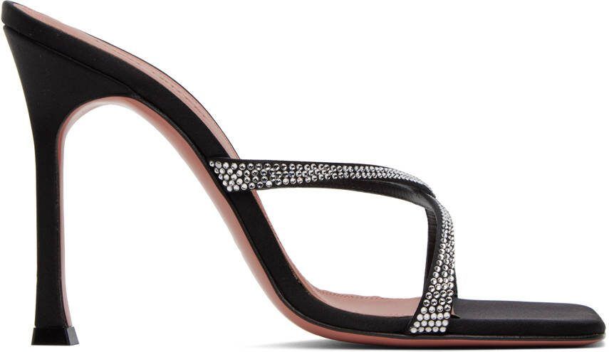 Amina Muaddi Black Adriana Crystal Slipper Heeled Sandals - Picture 5