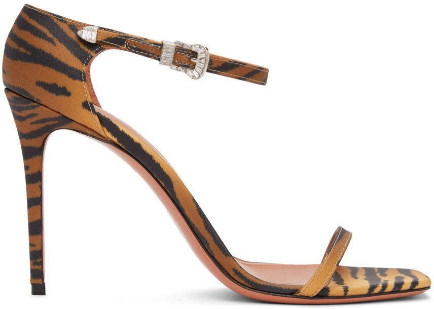 Amina Muaddi Black  Orange Tiger Print Thelma Sandal - Picture 5