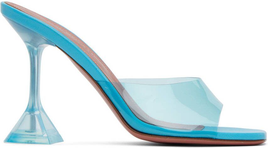 Amina Muaddi Blue Lupita Glass 95 Slipper Heeled Sandals - Picture 4