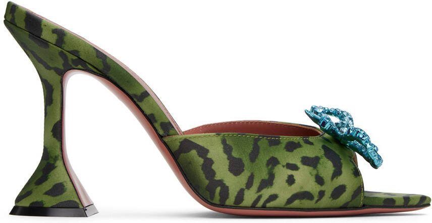 Amina Muaddi Green  Black Rosie Slipper Heeled Sandals - Picture 5