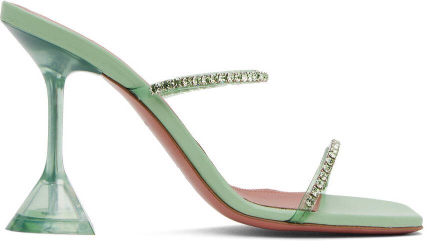 Amina Muaddi Green Gilda Slipper 95 Heeled Sandals - Picture 5