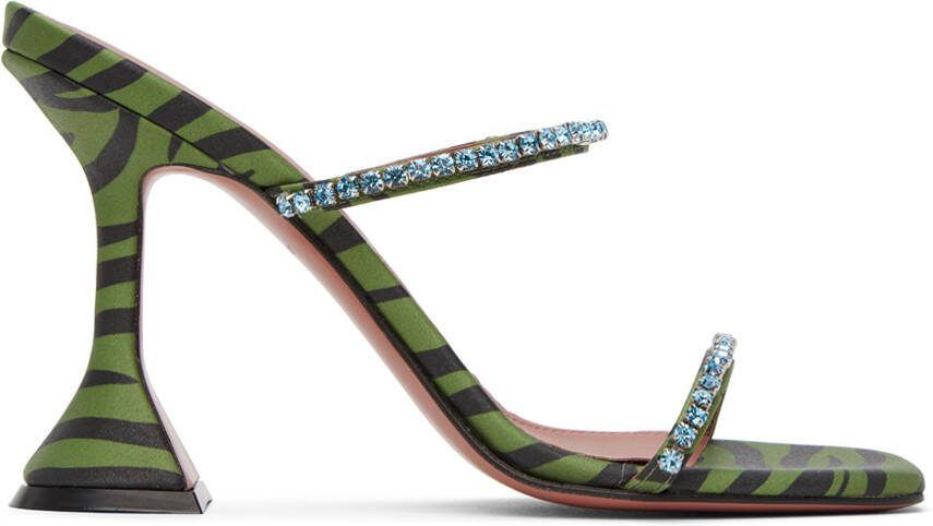 Amina Muaddi Green Gilda Slipper Heeled Sandals - Picture 5