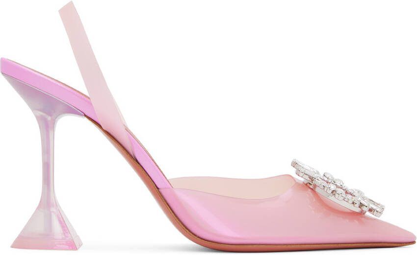 Amina Muaddi Pink Begum Glass Sling Heels - Picture 4