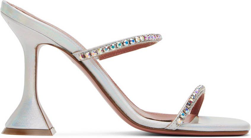 Amina Muaddi Silver Gilda Heeled Sandals - Picture 4