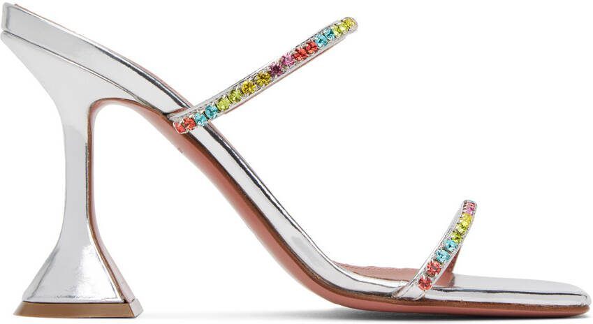 Amina Muaddi Silver Gilda Slipper Heeled Sandals - Picture 4