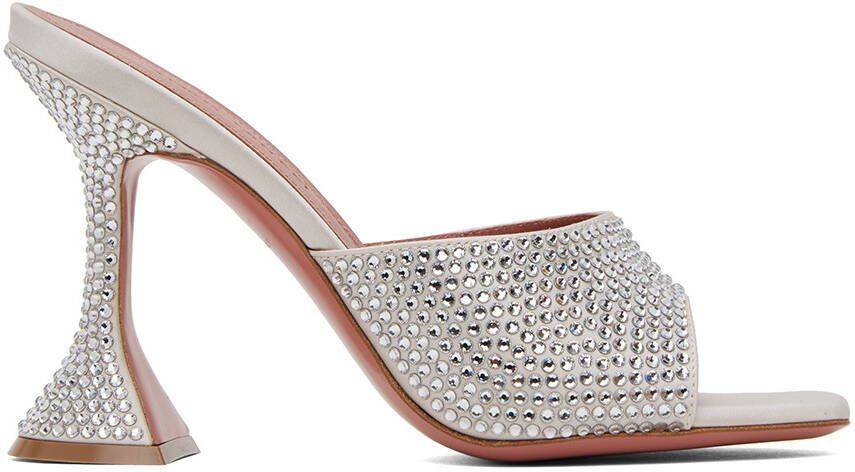 Amina Muaddi Silver Lupita Crystal Slipper Heeled Sandals - Picture 4