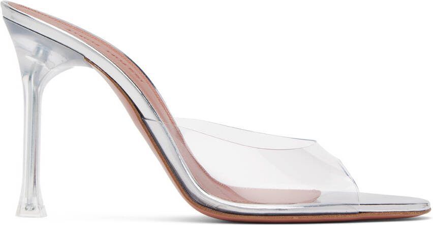 Amina Muaddi Transparent Alexa Glass 105 Slipper Heeled Sandals - Picture 5