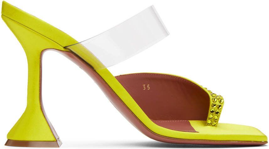 Amina Muaddi Yellow Paloma Crystal Slipper Heeled Sandals - Picture 5