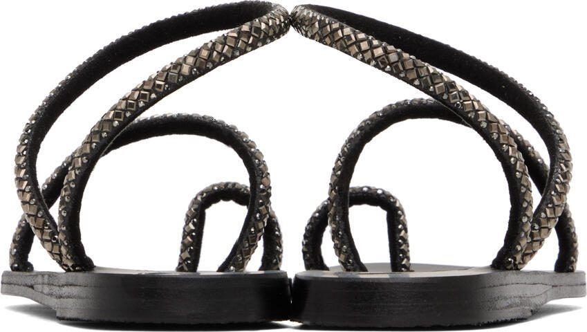 Ancient Greek Sandals Black Apli Eleftheria Crystals Sandals