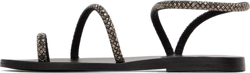 Ancient Greek Sandals Black Apli Eleftheria Crystals Sandals - Picture 3