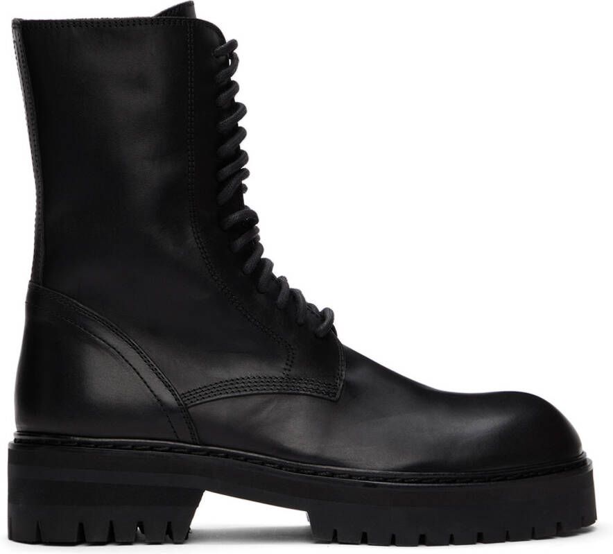 Ann Demeulemeester Black Buckle Lace-Up Boots - Picture 5