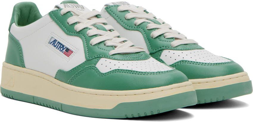 AUTRY White  Green Medalist Low Sneakers - Picture 2