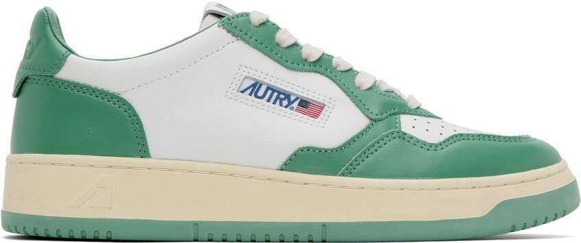 AUTRY White  Green Medalist Low Sneakers - Picture 5