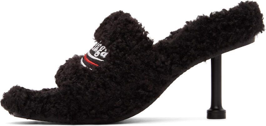 Balenciaga Black Furry 80mm Heeled Sandals - Picture 2