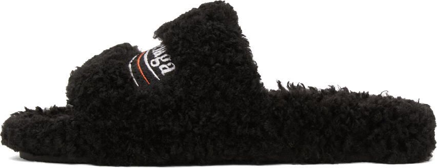 Balenciaga Black Furry Slide Sandals - Picture 2