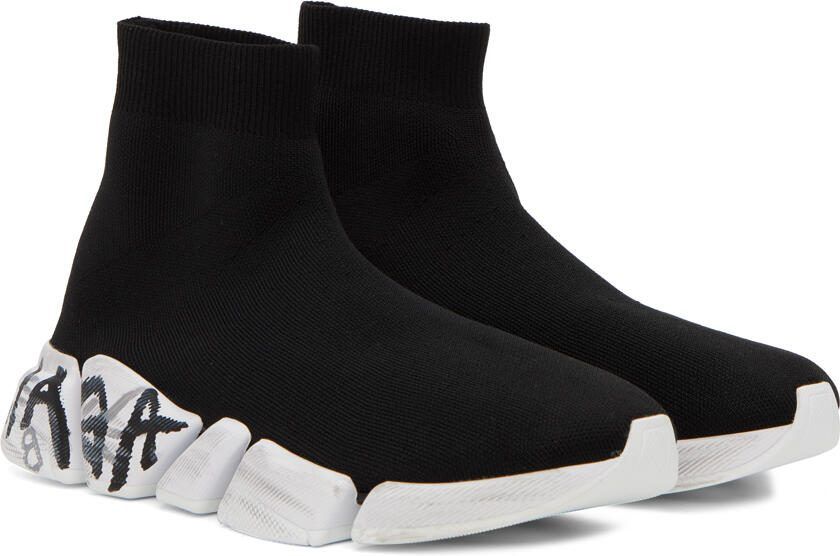 Balenciaga Black Speed 2.0 Graffiti Sneakers - Picture 2