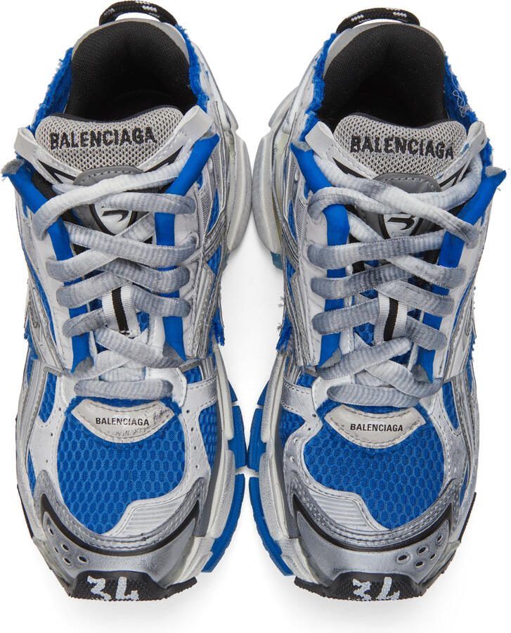 Balenciaga White  Blue Runner Sneakers