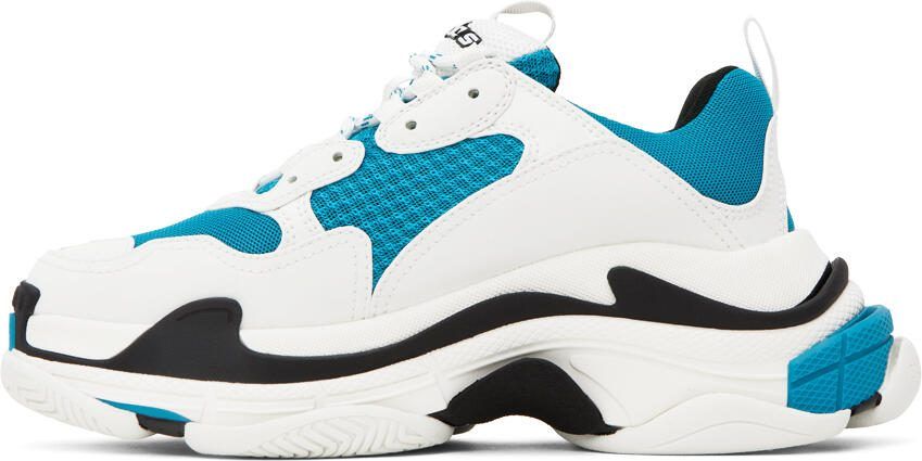 Balenciaga White  Blue Triple S Sneakers - Picture 3