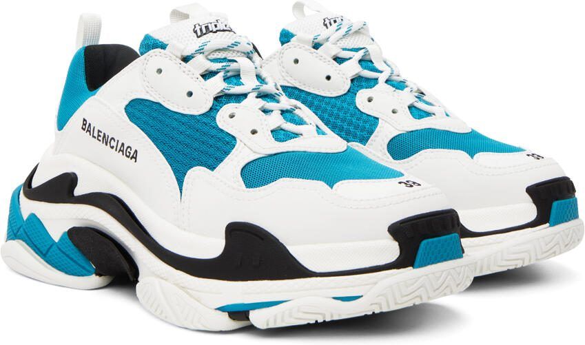 Balenciaga White  Blue Triple S Sneakers - Picture 2
