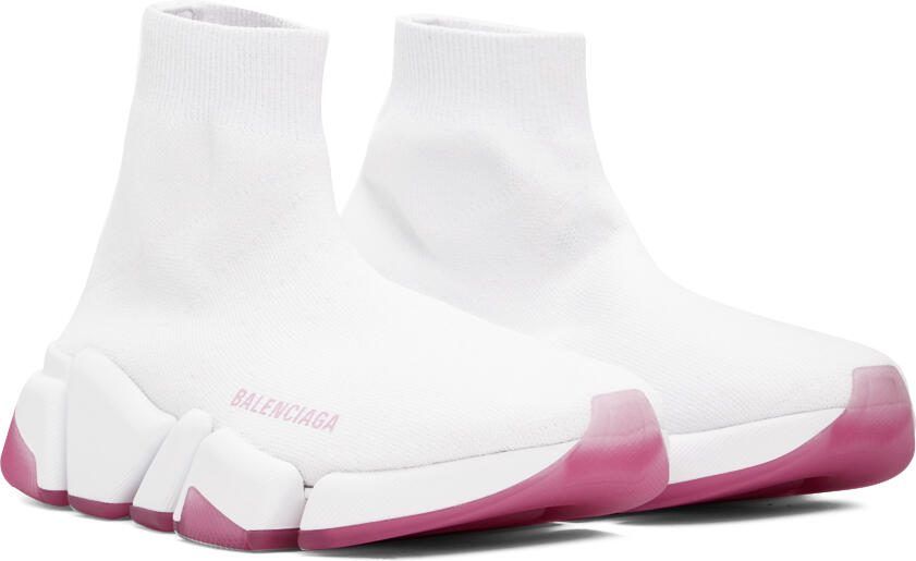 Balenciaga White  Pink Speed 2.0 Sneakers - Picture 2