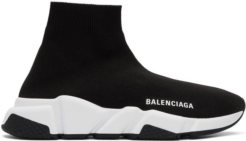Balenciaga Black  White Speed Sneakers - Picture 5