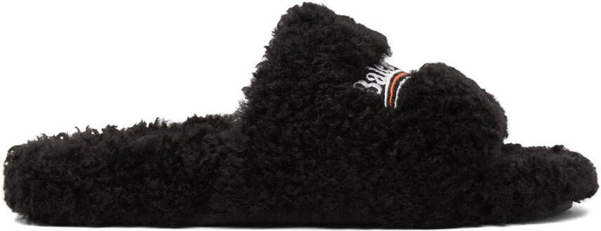 Balenciaga Black Furry Slide Sandals - Picture 3