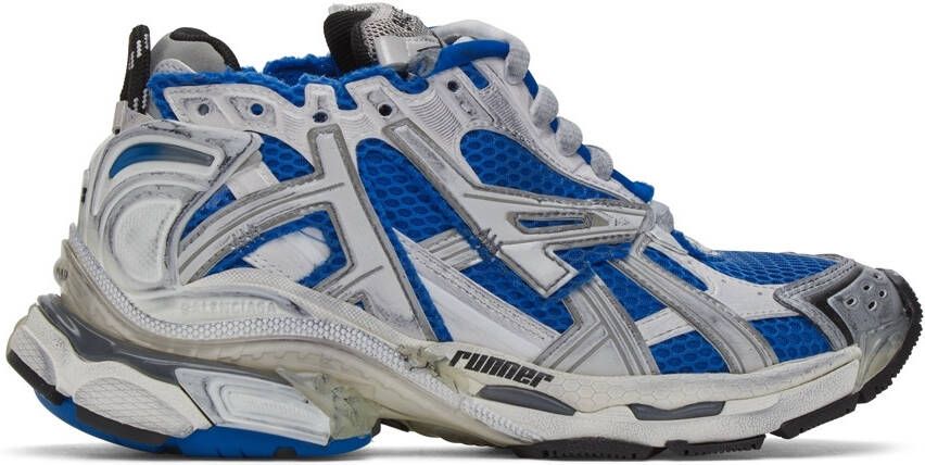 Balenciaga White  Blue Runner Sneakers - Picture 5