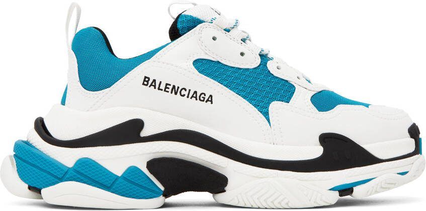 Balenciaga White  Blue Triple S Sneakers - Picture 5