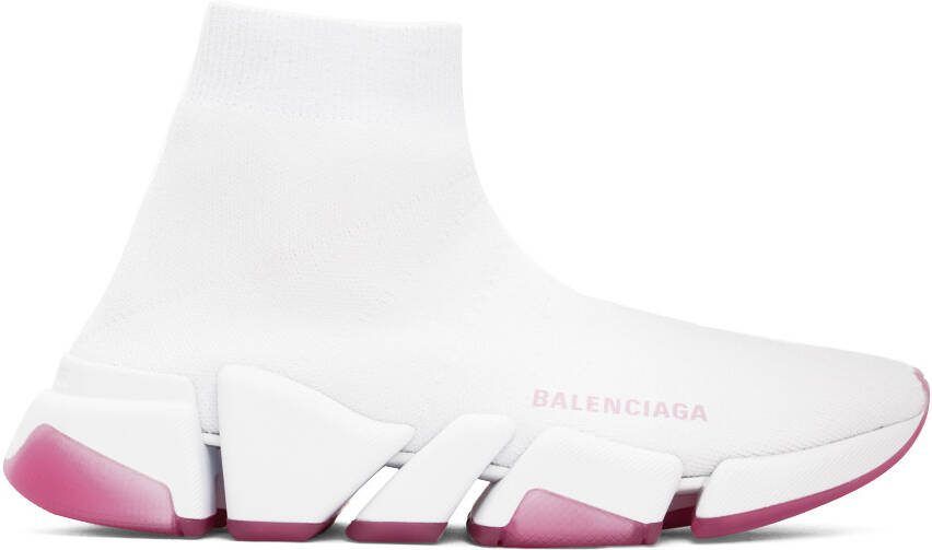 Balenciaga White  Pink Speed 2.0 Sneakers - Picture 5