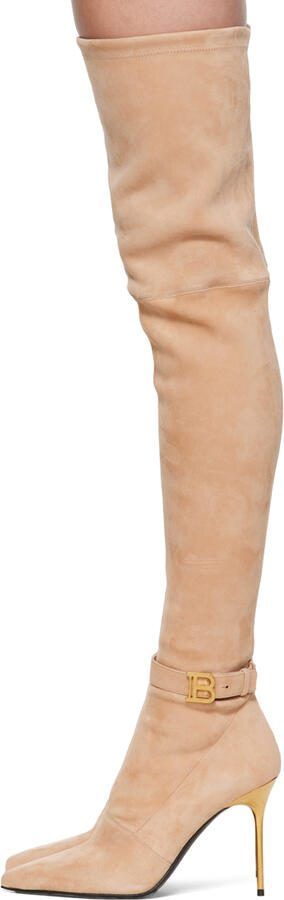 Balmain Beige Raven Tall Boots - Picture 3