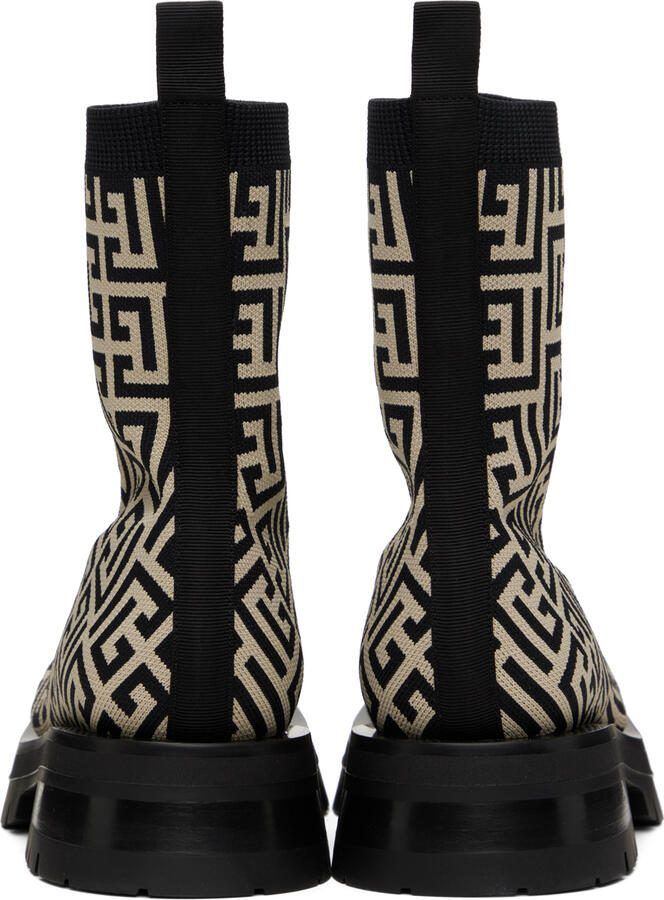 Balmain Black  Beige Monogram Boots - Picture 3