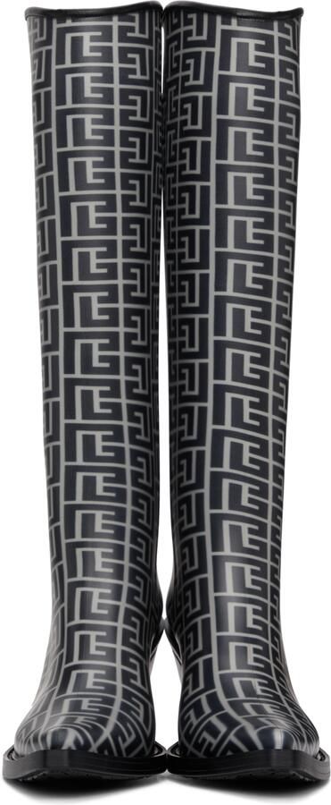 Balmain Black  Beige Rubber Monogram Tessa Boots - Picture 2