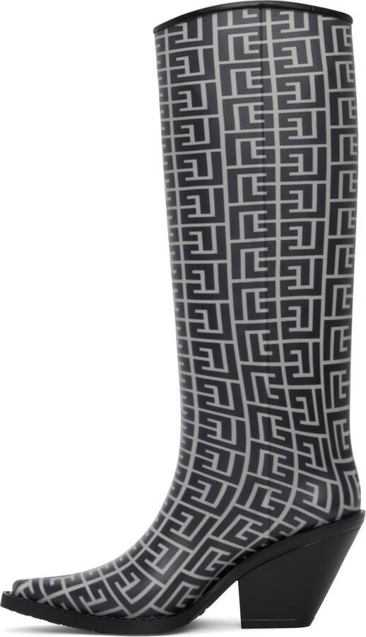 Balmain Black  Beige Rubber Monogram Tessa Boots