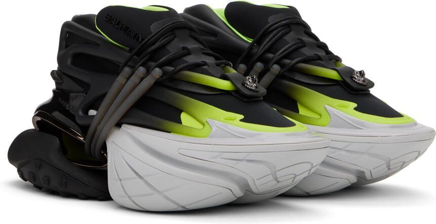 Balmain Black  Green Fluorescent Unicorn Sneakers - Picture 2