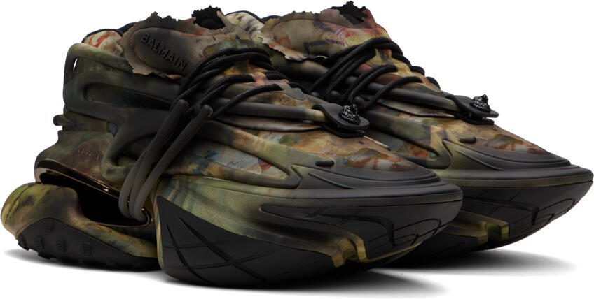 Balmain Black  Khaki Unicorn Sneakers - Picture 2