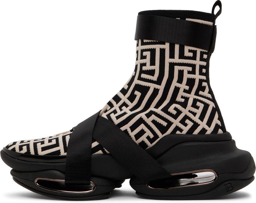 Balmain Black  White B-Bold High-Top Sneakers - Picture 3