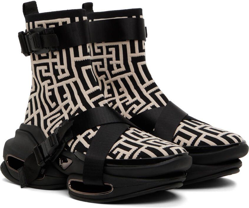 Balmain Black  White B-Bold High-Top Sneakers - Picture 2