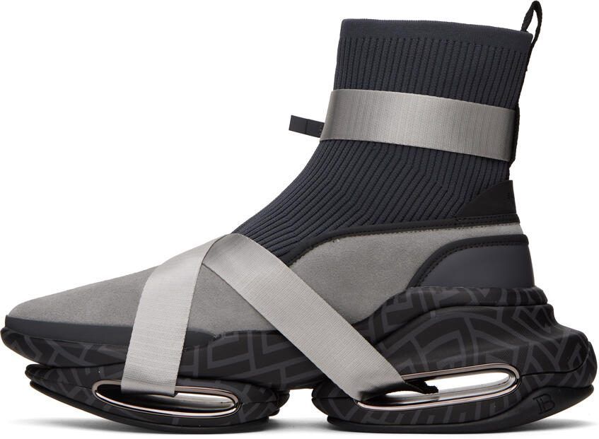 Balmain Gray B-Bold High-Top Sneakers - Picture 3