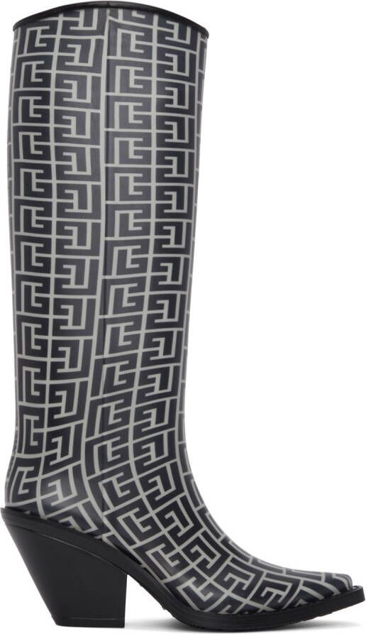 Balmain Black  Beige Rubber Monogram Tessa Boots - Picture 4