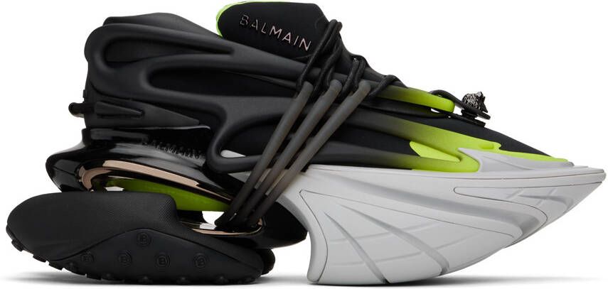 Balmain Black  Green Fluorescent Unicorn Sneakers - Picture 5