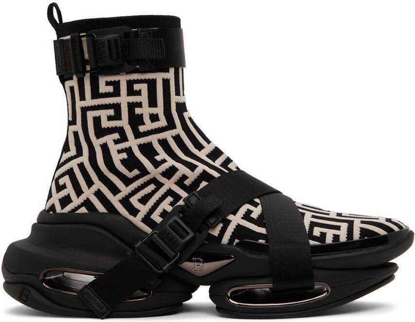 Balmain Black  White B-Bold High-Top Sneakers - Picture 5