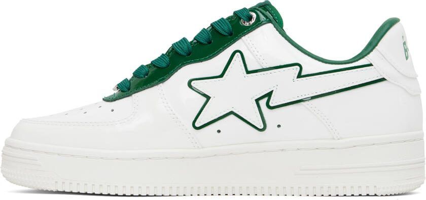 BAPE White  Green Patent Leather Sneakers - Picture 3