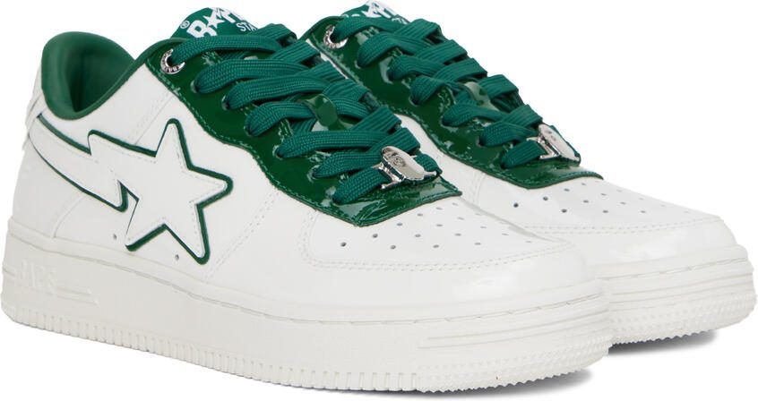BAPE White  Green Patent Leather Sneakers - Picture 2