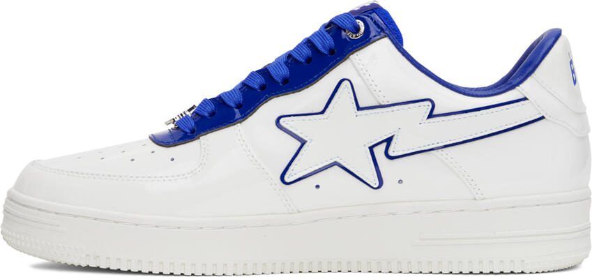BAPE White  Navy Patent Leather Sneakers - Picture 3