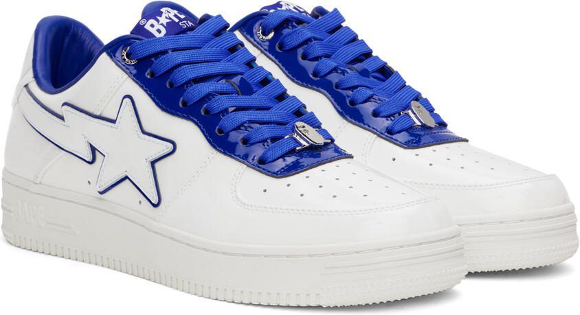 BAPE White  Navy Patent Leather Sneakers - Picture 2