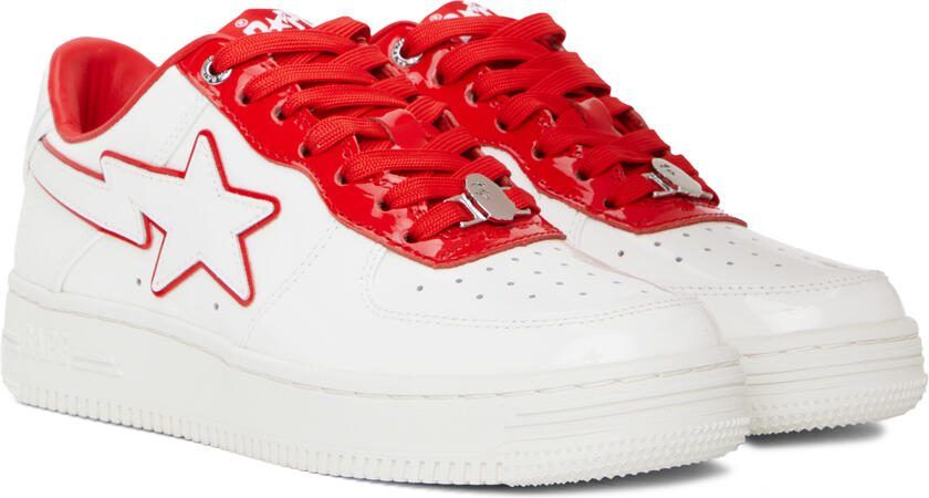 BAPE White  Red Patent Leather Sneakers - Picture 2
