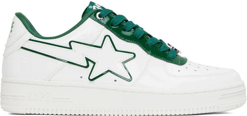 BAPE White  Green Patent Leather Sneakers - Picture 5
