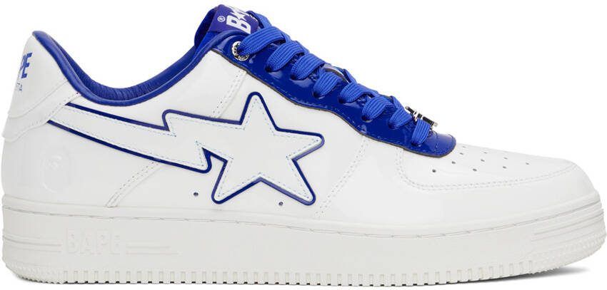 BAPE White  Navy Patent Leather Sneakers - Picture 5